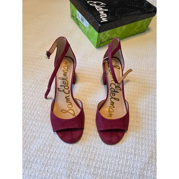 Sam Edelman Susie Dark Red Suede Block Heel Ankle Strap Sandals Size 10M - Picture 7 of 12